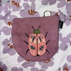 Cute Embroidered Ladybug Coin Purse - Pink